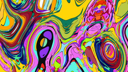Close up of swirling vibrant colors creating an abstract fluid, and psychedelic pattern design effect
