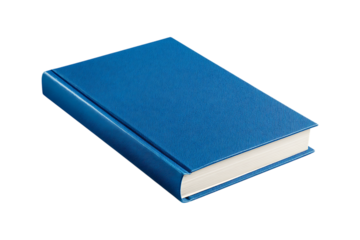 Closed blue hardcover book isolated on transparent background