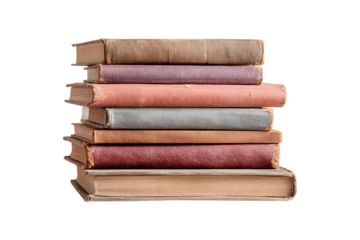 Stack of antique hardcover books isolated on transparent background