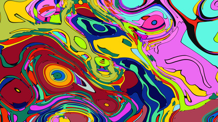 Close up of swirling vibrant colors creating an abstract fluid, and psychedelic pattern design effect
