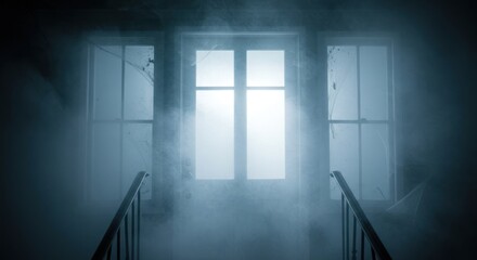Eerie Foggy Entrance With Mysterious Atmosphere