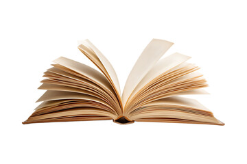 Antique open book with aged pages isolated on transparent background