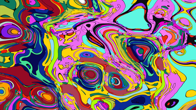 Close up of swirling vibrant colors creating an abstract fluid, and psychedelic pattern design effect
