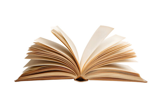 Antique open book with aged pages isolated on transparent background