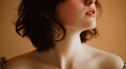 Close-up of a woman's face and neck.
