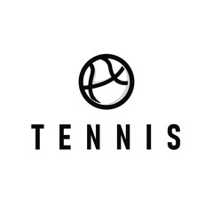 Tennis logo design concept simple black silhouette tennis sport with ball and tennis racket design for brand product illustration template