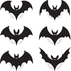Spooky Silhouettes A Collection of Cartoon Bats Against a White Backdrop Depicting Halloween Season and Nighttime Wildlife