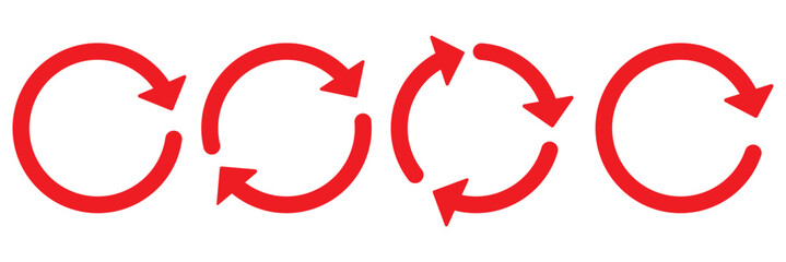 Blue circle arrows icon set. Round reload sign, repeat icon, rotate arrow symbol, arrow pictogram, refresh reload rotation loop sign set