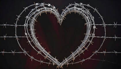 Heart-shaped barbed wire frame on dark background