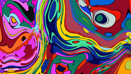 Close up of swirling vibrant colors creating an abstract fluid, and psychedelic pattern design effect
