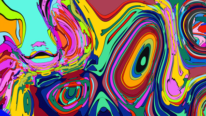 Close up of swirling vibrant colors creating an abstract fluid, and psychedelic pattern design effect
