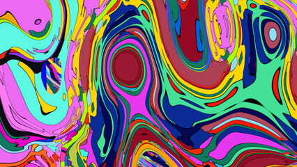 Close up of swirling vibrant colors creating an abstract fluid, and psychedelic pattern design effect
