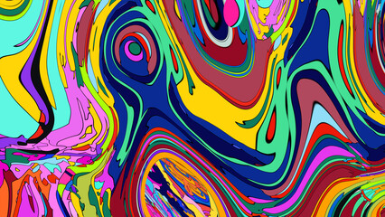 Close up of swirling vibrant colors creating an abstract fluid, and psychedelic pattern design effect
