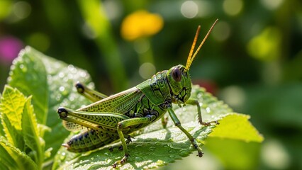 Green grasshopper on a leaf
