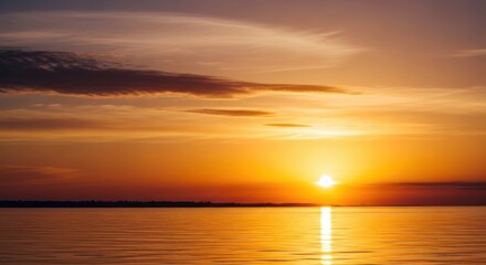 Golden Hour Serenity: Sun's Radiant Embrace Over Calm Waters at Dusk