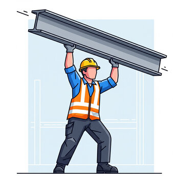 Construction Workers Lift Heavy Steel Beams