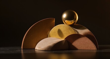 Abstract Gold Earth Tone Geometric Sculpture Modern Minimalist Art Decor