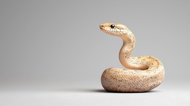 Baby rattlesnake emerging from egg on gray background