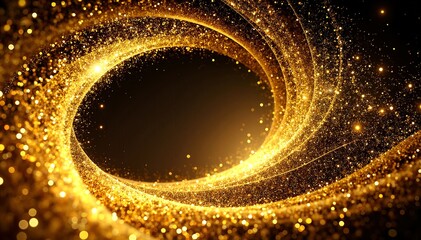 A shimmering gold glitter circle adorned with radiant sparkles, creating a dazzling effect that captures light and adds a festive touch to any design.