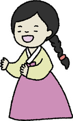 즐거운 한국 명절 전통 복장의 여자 일러스트