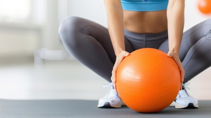 Sporty women perform squats with a fitness ball, showcasing strength and teamwork in an energetic gym setting.