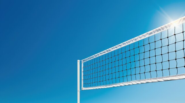 A vibrant scene of a tennis or volleyball net set against a bright blue sky, perfect for outdoor sports enthusiasts. - Powered by Adobe