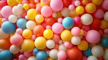 Colorful round candies or balls clustered together creating a vibrant textured background.