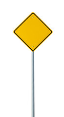 Blank yellow traffic sign with diamond shape ready for custom messages for safety warnings or road information