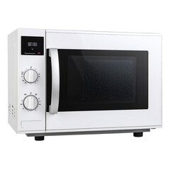 Obraz premium Modern Microwave Oven Isolated On White Background: A pristine, new microwave oven. The modern appliance is perfect for fast and convenient food preparation. 