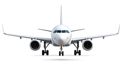 Obraz premium Front view of a white passenger jet. A plane in flight