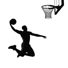 Obraz premium Vector illustration of basketball player jumping to dunk isolated on white background