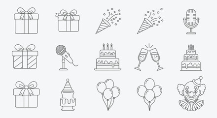 Vector illustration of collection of birthday and party celebration icons isolated on white background