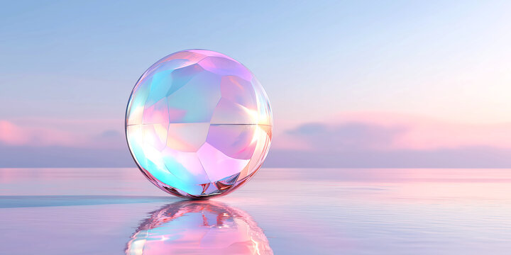 iridescent crystal sphere on reflective water surface
- Powered by Adobe