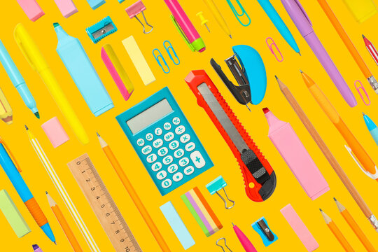 Colorful school supplies ready for new classes