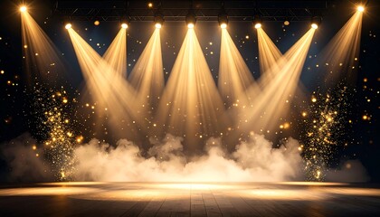 Stage lights illuminating a dark room