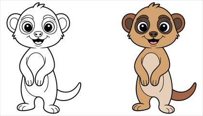 Cute Meerkat Cartoon Vector Illustration for Kids Coloring Page