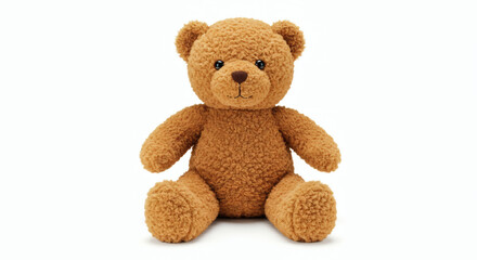 Obraz premium A soft brown teddy bear sitting on a white background, a classic symbol of childhood comfort and companionship.