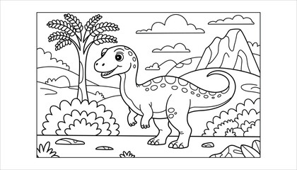 Cute Dinosaur Coloring Page. Cartoon Prehistoric Animal Vector Illustration. © Tania