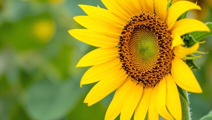 Obraz premium A vibrant yellow sunflower stands tall, its large, cheerful petals radiating outward, surrounded by lush green leaves that provide a fresh backdrop.