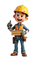 Fototapeta premium Cheerful cartoon construction worker pointing.
