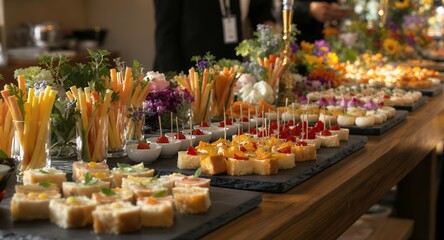 Fototapeta premium Exquisite Catering Elegant Buffet Spreads Appetizer Platters for Events