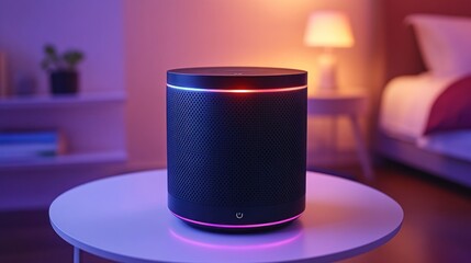 Modern black smart speaker on a table