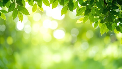 A vibrant backdrop of lush green leaves, showcasing various shades of green, with sunlight filtering through, creating a serene and refreshing atmosphere.