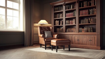 Fototapeta premium Antique bookshelf with leather-bound volumes, a timeless collection of knowledge and wisdom.