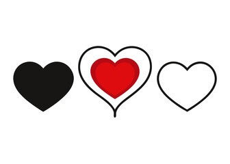 red and black heart on white background