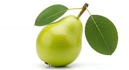 Juicy Green Pear with Fresh Leaves Healthy Fruit Image