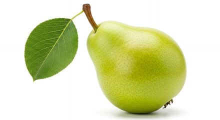 Juicy Green Pear with Leaf Fresh, Ripe, and Ready to Eat