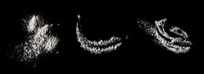 collection of realistic scattered flour powder