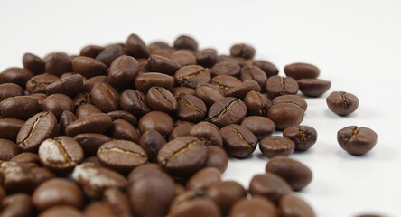 Naklejka premium Roasted Coffee Beans Premium Quality, Rich Aroma, Freshly Roasted