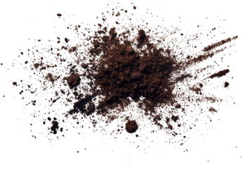 Scattered dark soil isolated on transparent background